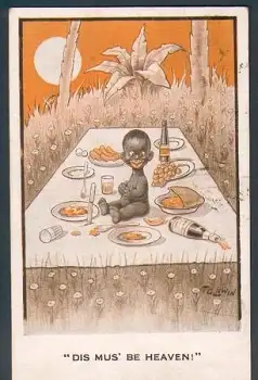 farbiges Kind beim Picknick "Dis Mus`be Heaven!" Künstlerkarte F.G. Lewin o 12.2.1921
