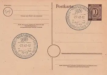 Nürnberg SPD Sozialdemokratischer Parteitag Sonderstempel auf Ganzsache 2.7.1947