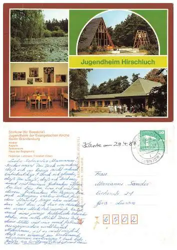 15859 Storkow Jugendheim Hirschluch zweisprachiger Stempel Lübbenau1-Lubnjow1 1.4.1987