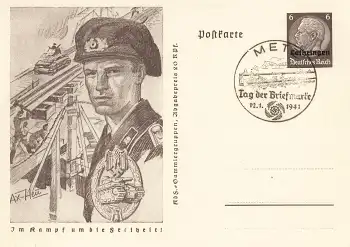 Lothringen 6 Pfennig Hindenburg Ganzsache P242 Im Kampf um die Freiheit Panzer o Metz Tag der Briefmarke 1941