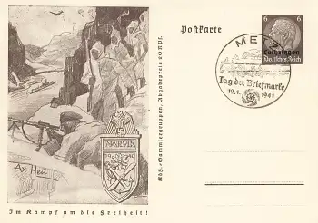 Lothringen 6 Pfennig Hindenburg Ganzsache P242 Im Kampf um die Freiheit Narvik o Metz Tag der Briefmarke 1941