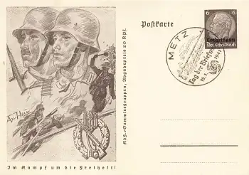 Lothringen 6 Pfennig Hindenburg Ganzsache P242 Im Kampf um die Freiheit Infanterie o Metz Tag der Briefmarke 1941