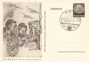 Lothringen 6 Pfennig Hindenburg Ganzsache P242 Im Kampf um die Freiheit Funker o Metz Tag der Briefmarke 1941