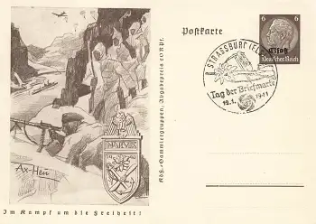 Elsaß 6 Pfennig Hindenburg Ganzsache P242 Im Kampf um die Freiheit Narvik o Strassburg Tag der Briefmarke 1941