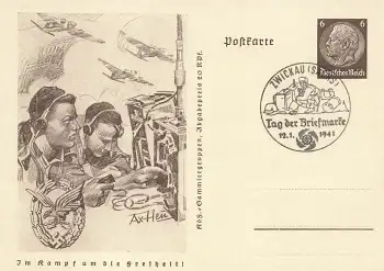 Elsaß 6 Pfennig Hindenburg Ganzsache P242 Im Kampf um die Freiheit Funker o Strassburg Tag der Briefmarke 1941