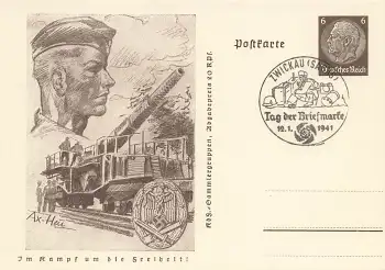Deutsches Reich 6 Pfennig Hindenburg Ganzsache P242 Im Kampf um die Freiheit Fla o Zwickau Tag der Briefmarke 1941