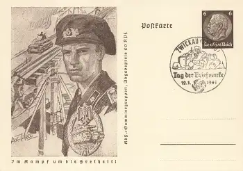 Deutsches Reich 6 Pfennig Hindenburg Ganzsache P242 Im Kampf um die Freiheit Panzer o Zwickau Tag der Briefmarke 1941