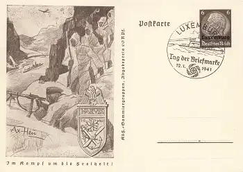 Luxemburg 6 Pfennig Hindenburg Ganzsache P242 Im Kampf um die Freiheit Narwik o Luxemburg Tag der Briefmarke 1941
