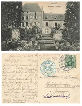 Gorze Schloss st. Catharina Zensurstempel Metz Geprüft und zu befördern o 26.4.1916 Lothringen