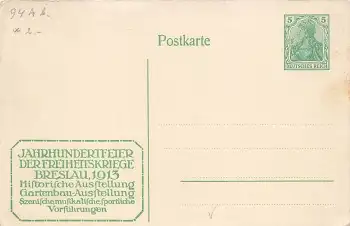 Breslau Jahrhundertfeier 1913 Ausstellung Privatganzsache *