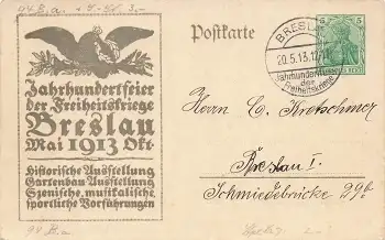 Breslau Jahrhundertfeier 1913 Ausstellung Privatganzsache P 94 II Sonderstempel 20.5.1913