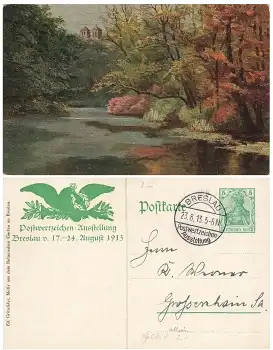 Breslau Postwertzeichen Ausstellung 1913 Privatganzsache Sonderstempel 23.8.1913
