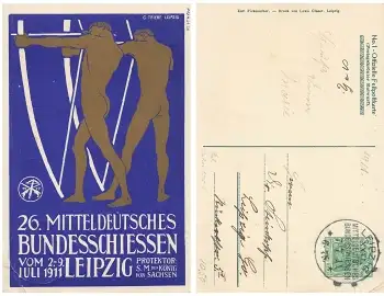 Leipzig 26. Mitteldeutsches Bundesschiessen 1911 Privatganzsache PP27C134 Sonderstempel 7.7.1911