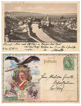 Rottenburg Neckar auf Privatganzsache Kaiser Wilhelm II 25 jähriges Regierungsjubiläum o 18.6.1913