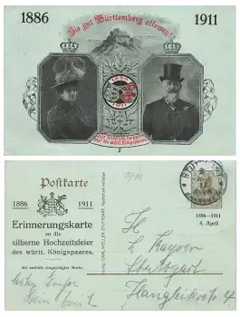 Württemberg silberne Hochzeit des Königspaares Privatganzsache PP27C126 o Stuttgart 8.4.1911