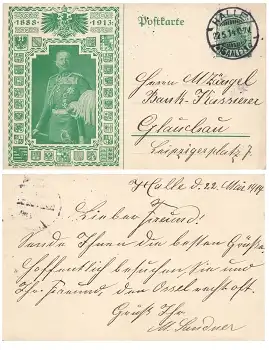 Kaiser Wilhelm II 25 Jähriges Regierungjubiläum Privatganzsache PP27C241 o Halle 22.5.1914