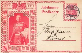 Kaiser Wilhelm II 25 Jähriges Regierungsjubiläum Privatganzsache PP32C35 o Weimar 16.6.1913