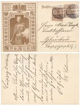 Kaiser Wilhelm II 25 Jähriges Regierungsjubiläum Privatganzsache PP23C39 o Wahren Sachsen 22.5.1914