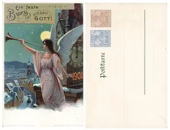 Engel mit Posaune "Eine feste Burg ist unser Gott! Privatganzsache PP18C2 1901 *