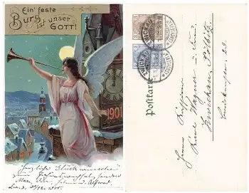 Engel mit Posaune "Eine feste Burg ist unser Gott!" Privatganzsache PP18C2 o Zwickau 1.1.1091