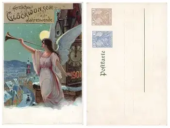 Engel mit Posaune Herzlichen Glückwunsch zur Jahreswende Privatganzsache 1901 *