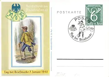Tag der Briefmarke 1940 Ganzsache P288 Sonderstempel Posen 7.1.1940