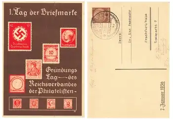 Tag der Briefmarke 1936 Privatganzsache PP122C20 Sonderstempel Berlin 7.1.1936