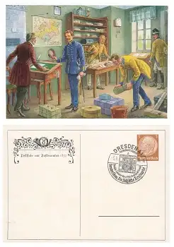 Poststube mit Postbeamten Privatganzsache Sonderstempel Heimatwerk Sachen 3.91938