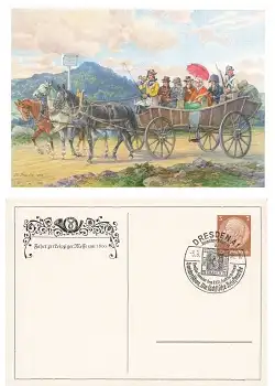 Fahrt zur Leipziger Messe Privatganzsache Geschichte der Sächsischen Post Sonderstempel Heimatwerk Sachsen 3.9.1938