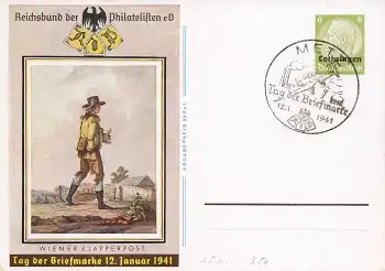 Lothringen Tag der Briefmarke 1941 Ganzsache P289 Sonderstempel Metz 12.1.1941
