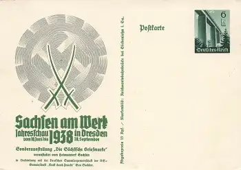 Dresden Jahresschau 1938 "Sachsen am Werk" Ganzsache *