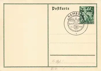 Deutsches Reich Ganzsache zum 30. Januar 1938 Sonderstempel Hamburg 30.1.1938