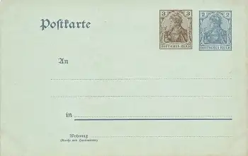 Germania 2 + 3 Pfennig Ganzsache Deutsches Reich mit Wasserzeichen *