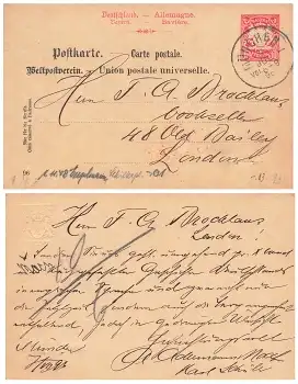 Bayern Wappen 10 Pfennig Ganzsache Wasserzeichen Wellen senkrecht o München 7.7.1896 nach London