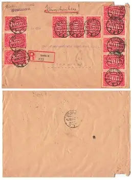 Ziffern im Oval Michel 248 Massenfrankatur  auf R-Brief o Stettin 14.8.1923 nach Stralsund