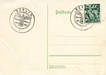 Machtergreifung Michel 660  auf Karte Sonderstempel Berlin 30.1.1938