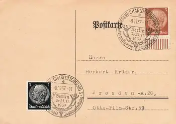 Berlin Charlottenburg Internationale Jagdausstellung Sonderstempel  8.11.1937