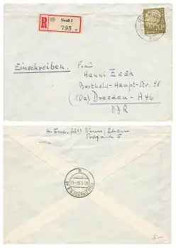 BRD Heuss Michel 191 Einzelfrankatur auf R-Brief o Neuss1 4.8.1955