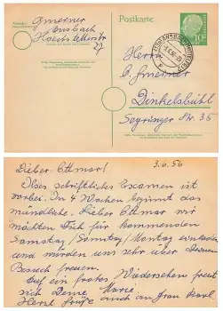 BRD Heuss 10 Pfennig Ganzsache o Ansbach 3.6.1956