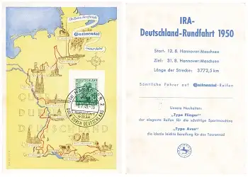 Bi-Zone Radrennen Michel 106 auf Continental Werbekarte Sonderstempel Hannover 9.7.1949