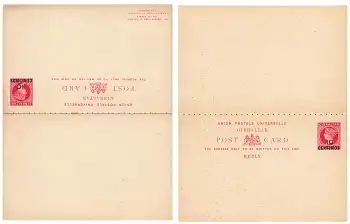 Gibraltar Antwort Ganzsache One Penny VICTORIA  mit Aufdruck 10 Centimos *