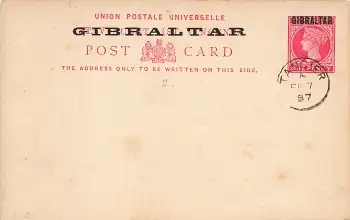 Gibraltar Ganzsache One Penny VICTORIA auf St. Vincete o Tangier 7.2.1887