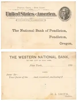USA Postal Card One Cent Jefferson Ganzsache 1890 *