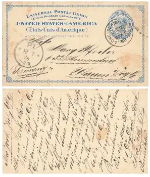 USA Two Cent Liberty Ganzsache o Longisland 7.7.1898 nach Plauen