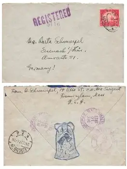 USA 20 Cents Golden Gate Einzelfrankatur R-Brief o Boston 10.12.1927 nach Eisenach