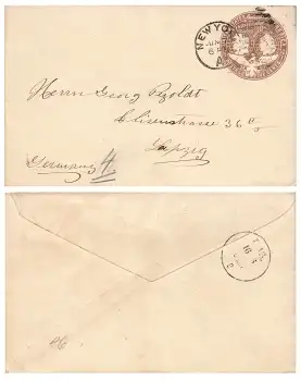 USA Five Cents Ganzsachenbrief o New York 7.6.1892 nach Leipzig