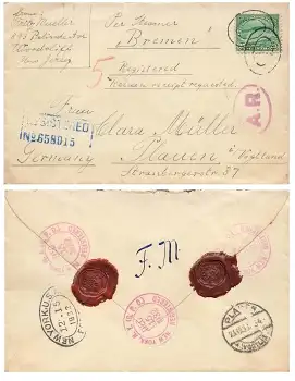 USA 25 Cent Niagara Einzelfrankatur auf R-Brief per Steamer "Bremen" o New York 15.12.1932 nach Plauen