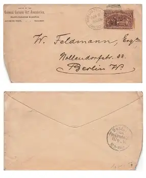 USA Five Cent Columbus Einzelfrankatur auf Brief Ausstellungsstempel  Words Fair Chicago 8.7.1898 nach Berlin