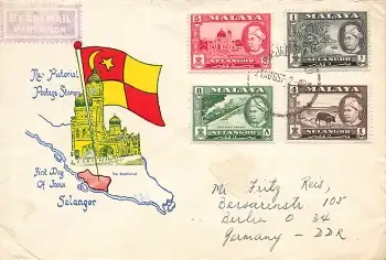 Malaya Selangor  First Day of Iooue FDC o 21.8.1957