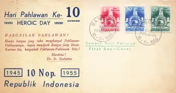 Indonesia Hari Pahlawan First Day Cover FDC o Bandung 10.11.1955